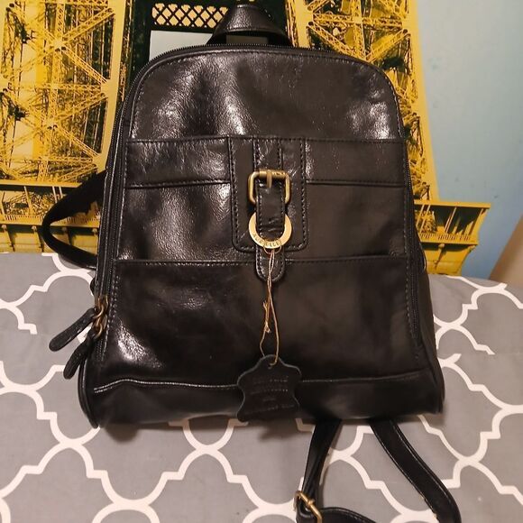 Aurielle Black Leather Backpack with Buckle - Picture 1 of 7